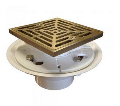 2" x 3" PVC Shower Floor Drain w/ 4-1/4" Square Nickel Bronze Strainer